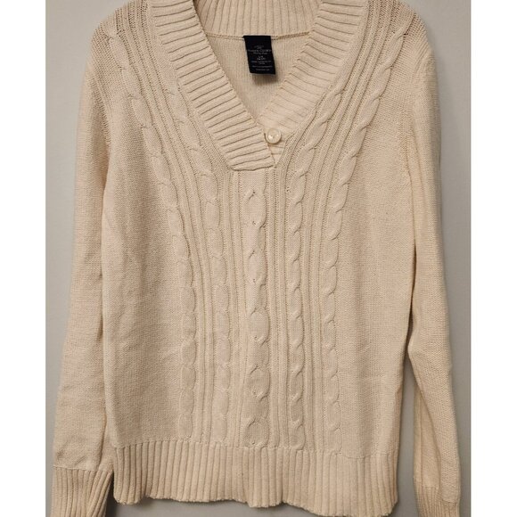 Faded Glory V-Neck Cable Knit Sweater W/ Button Accent Ivory Womens Large EUC - Picture 2 of 8
